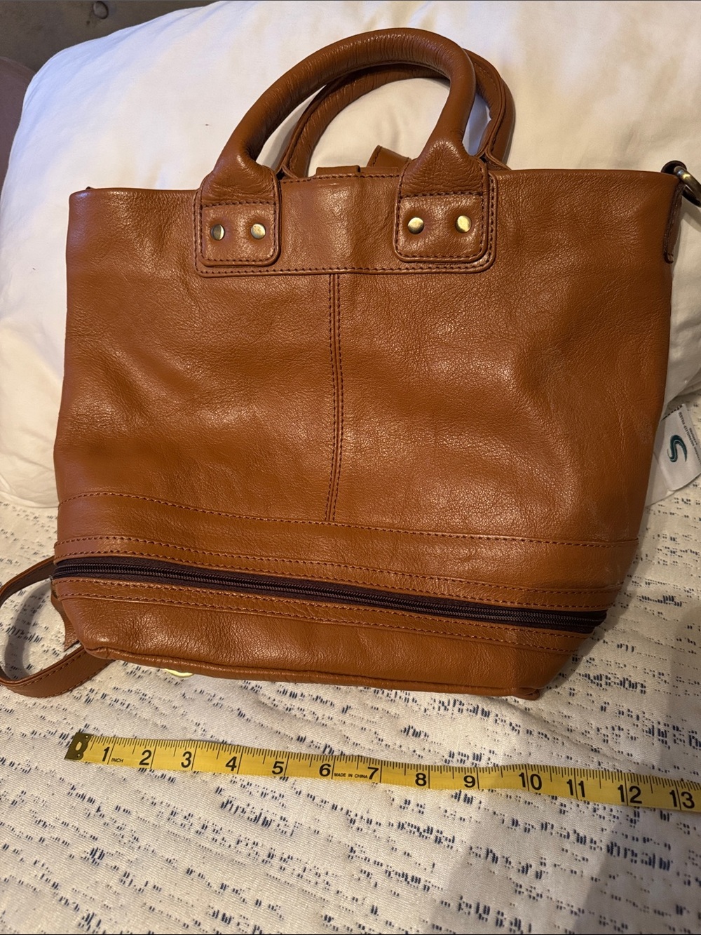 Portland Leather Cognac Brown Leather Tote Backpack